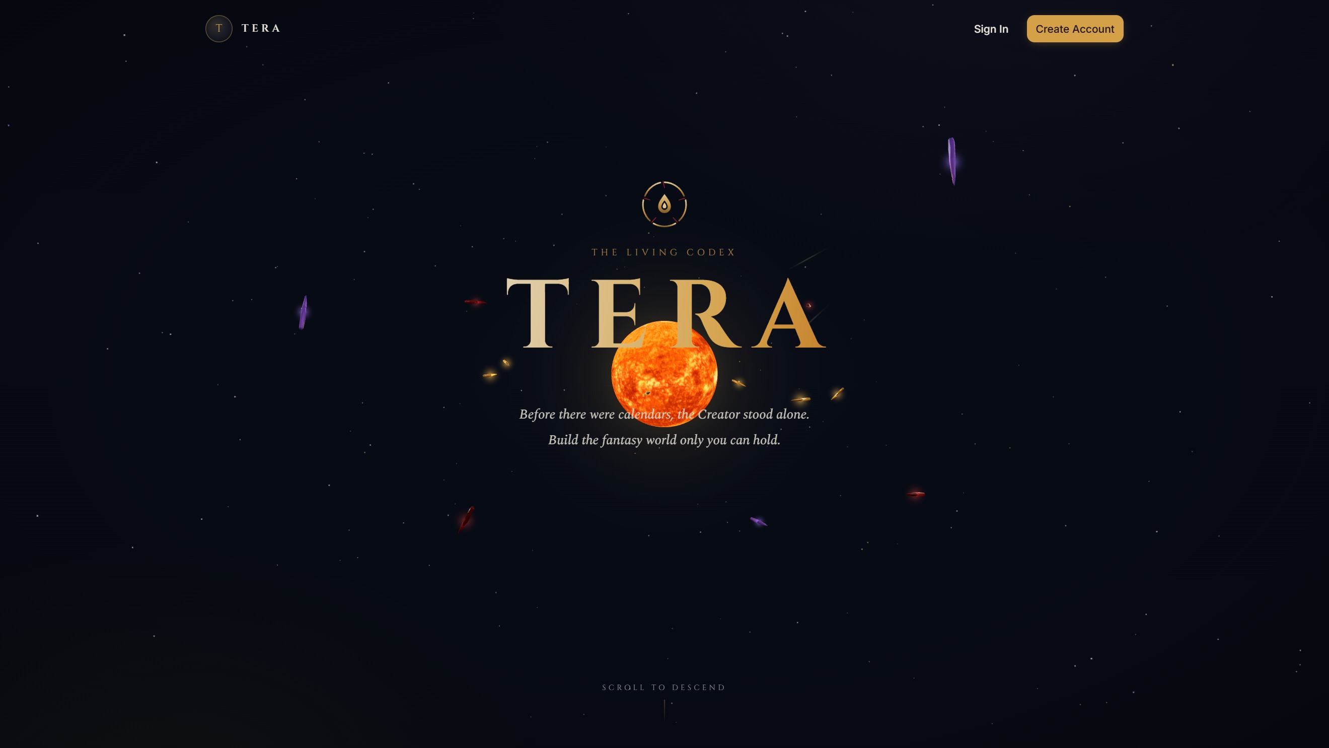 Tera 3D landing — the molten sun